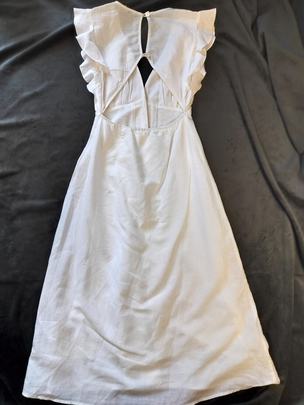 EUC Charlie Holiday White Linen Cotton Button Up Midi Dress Flutter Sleeves XS - Picture 2 of 8